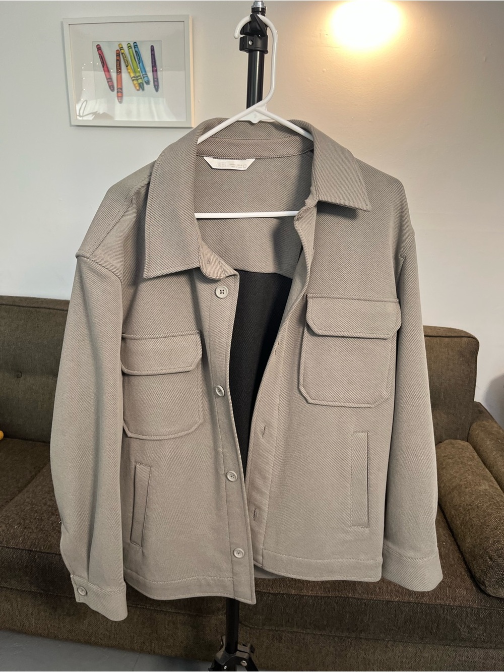 Zara Men's Utility Jacket in Light Gray with Front Flap Pockets